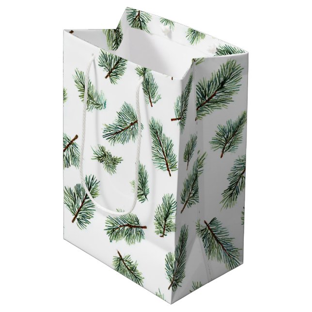 Green Christmas Pine Tree Medium Gift Bag (Front Angled)
