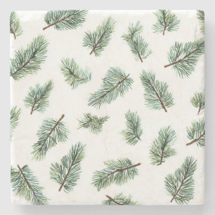 Green Christmas Pine Tree  Stone Coaster