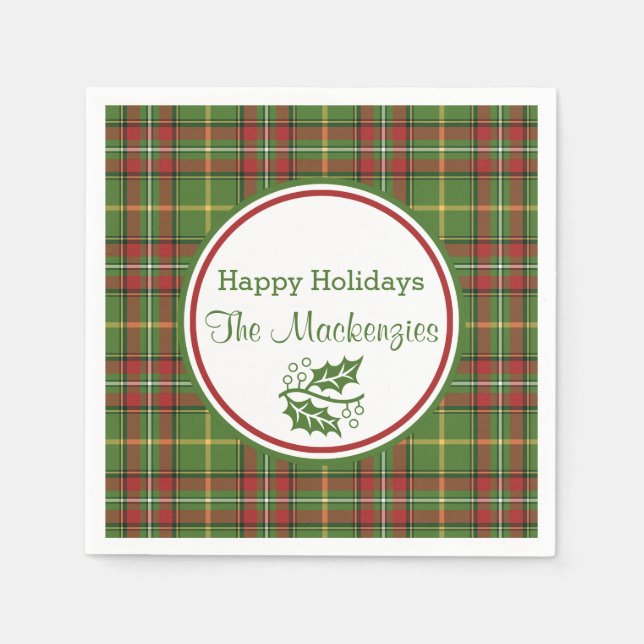 Green Christmas Plaid Custom Napkin (Front)