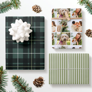 Green Christmas Plaid Custom Photo Holiday Wrapping Paper Sheet