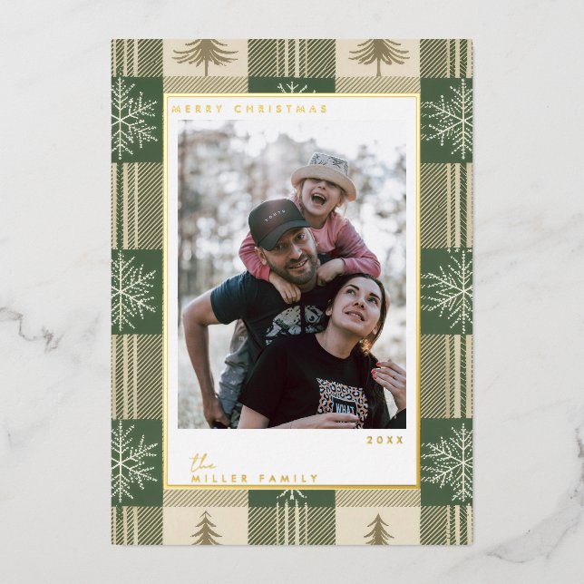 Green Christmas Plaid Foil Holiday Card (Front)