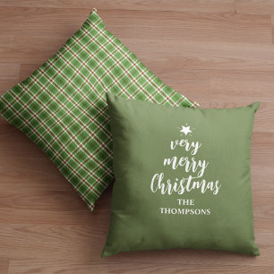 Green Christmas Plaid Merry Christmas Custom Cushion