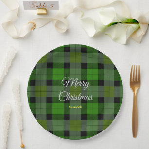 Green Christmas Plaid Pattern Paper Plate