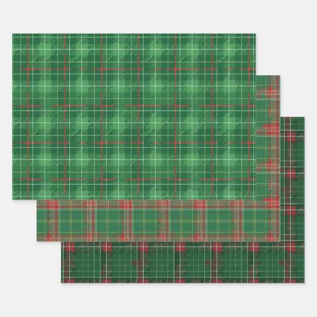 Green Christmas Plaid Wrapping Paper Sheet (Set)