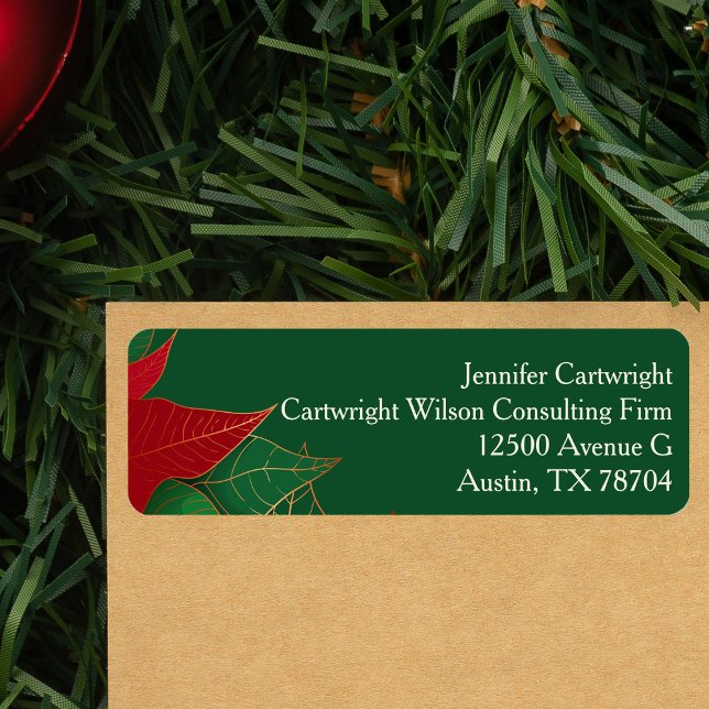 Green Christmas Poinsettia Elegant Return Address (Creator Uploaded)