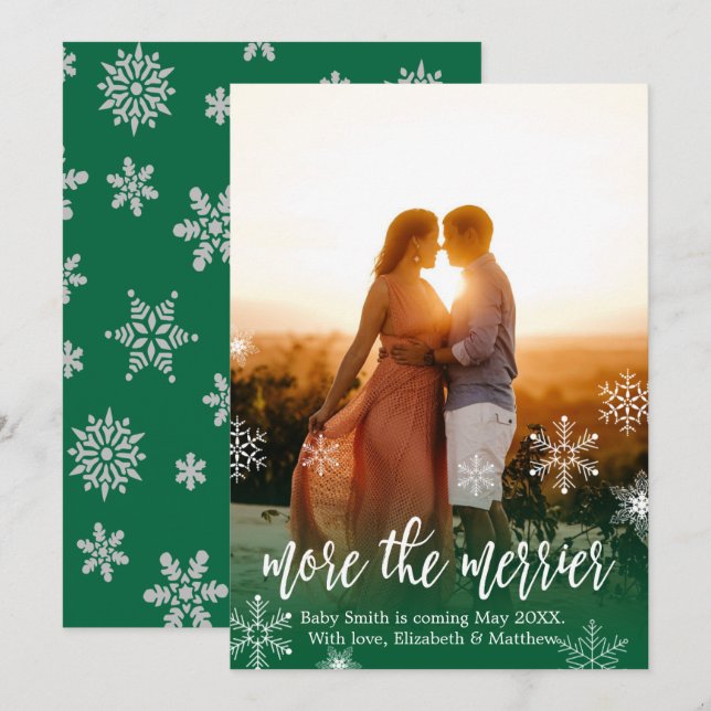 Green Christmas Pregnancy Announcement Cards (Front/Back)