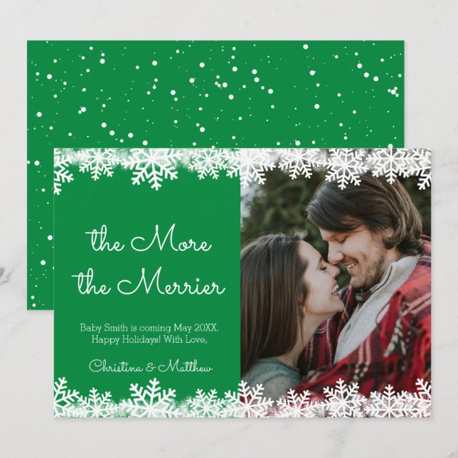 Green Christmas Pregnancy Announcement Cards (Front/Back)