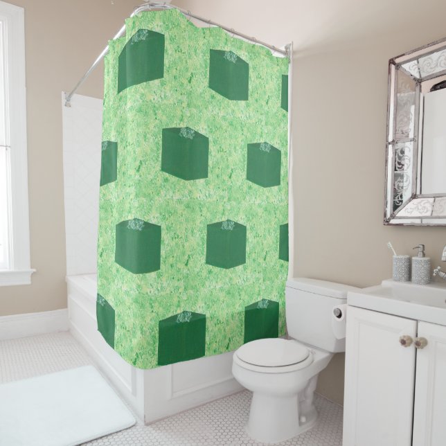 Green Christmas Presents with Bow Shower Curtains (In Situ)