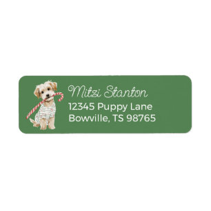 Green Christmas Puppy in a Scarf address label