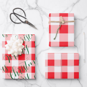 Green Christmas Red Check  Wrapping Paper Sheet
