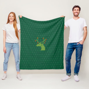 Green Christmas Reindeer Fleece Blanket