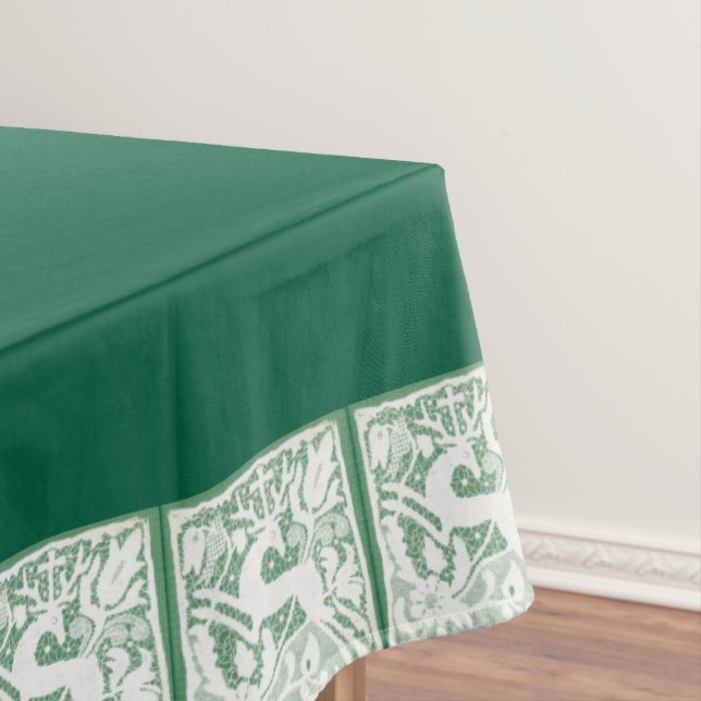 Green Christmas Reindeer Lace 60" x 104" Tablecloth (In Situ)