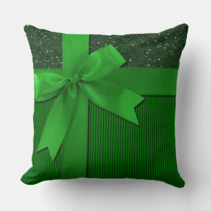 Green Christmas Ribbon Throw Pillow