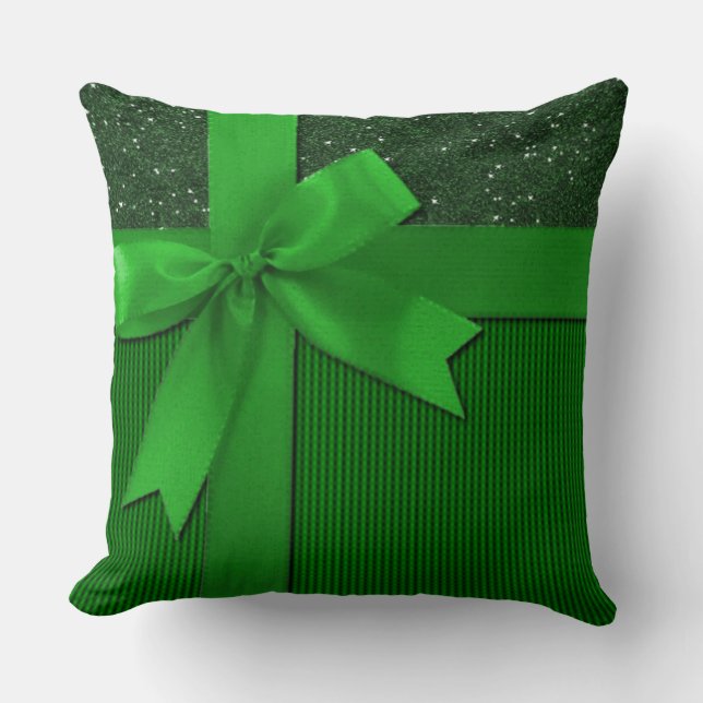 Green Christmas Ribbon Throw Pillow (Front)
