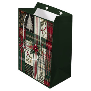 Green Christmas Rustic Plaid Wrapping Paper Medium Gift Bag