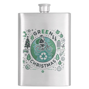 Green Christmas - Santa and Recycling Design Hip Flask