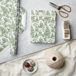 Green Christmas Santa Toile Wrapping Paper