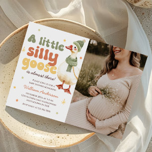 Green Christmas Silly Goose Baby Shower Photo Invitation