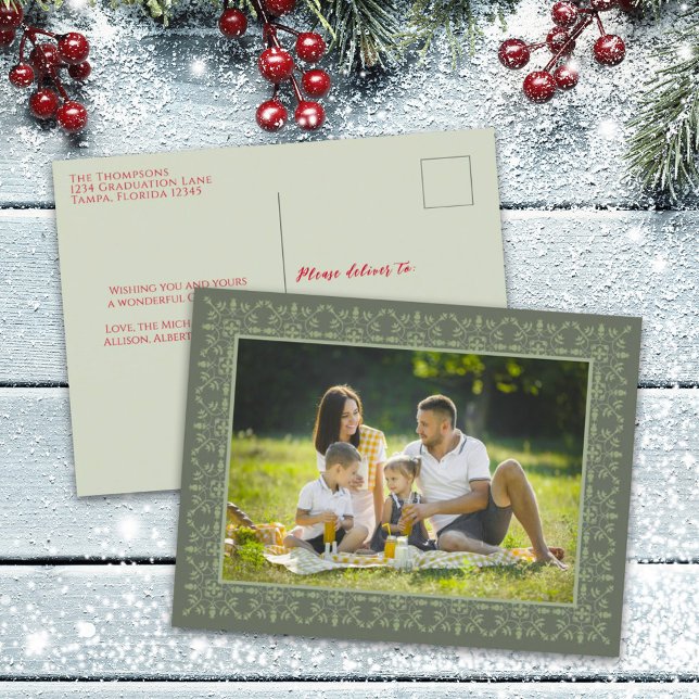 Green Christmas Simple Photo Snowflake Holiday Postcard (Creator Uploaded)