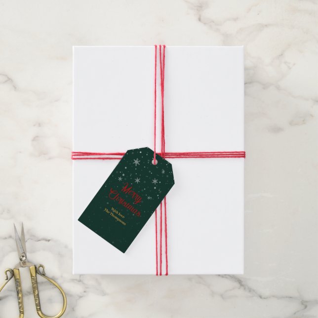 Green Christmas Snow Flakes Gift Tags (With Twine)
