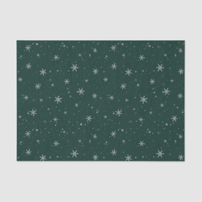 Green Christmas Snow Flakes Tissue Paper (Front)