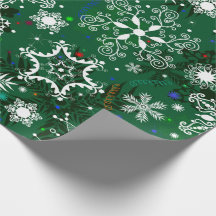 Green Christmas snowflake pattern wrapping paper