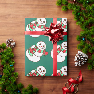 Green Christmas Snowman Wrapping Paper