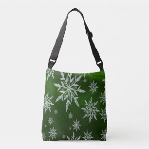 Green Christmas stars with white ice crystal Crossbody Bag