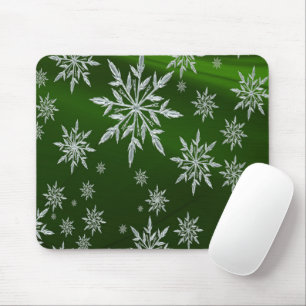 Green Christmas stars with white ice crystal Mouse Mat