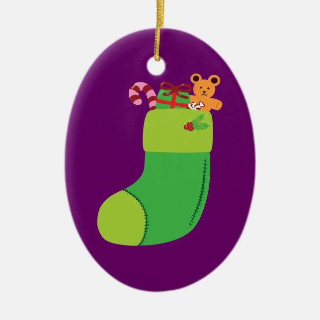 Green Christmas Stocking Ceramic Tree Decoration (Front)