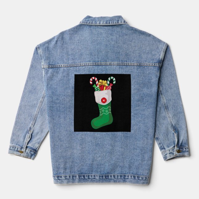 Green Christmas Stocking Denim Jacket (Back)