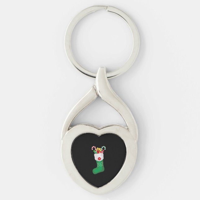 Green Christmas Stocking Key Ring (Front)