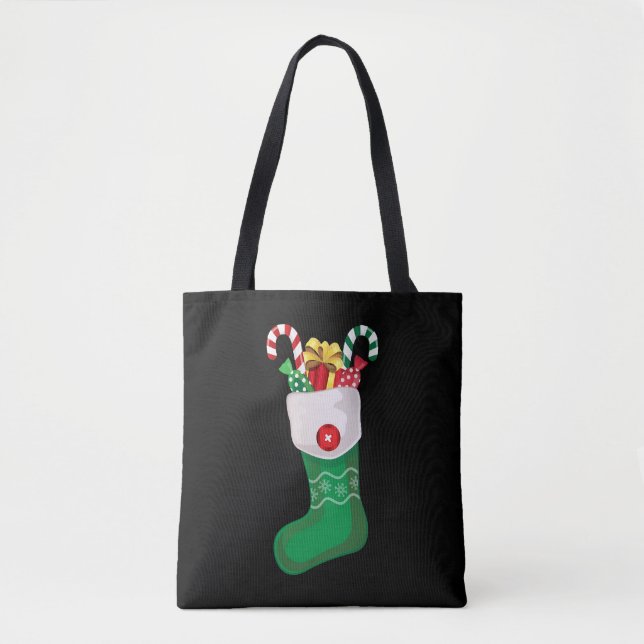 Green Christmas Stocking Tote Bag (Front)