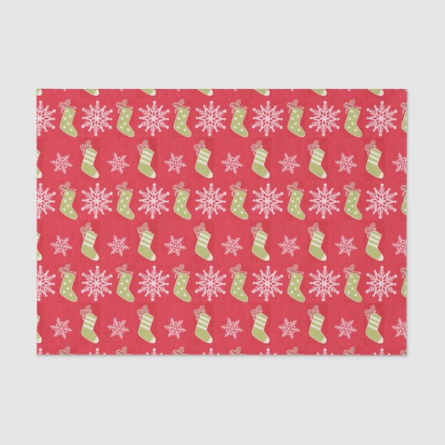 Green Christmas Stockings and Snowflakes Red Tissue Paper (Front)
