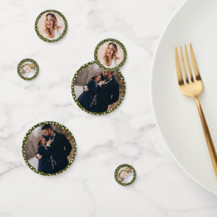 Green Christmas Table Decor Custom Photo Confetti