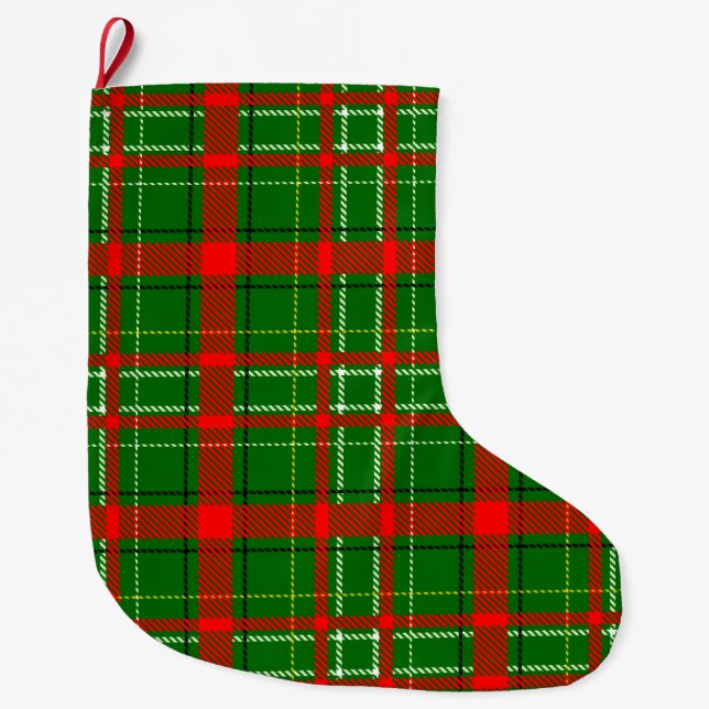 Green Christmas Tartan Plaid Pattern Design  Large Christmas Stocking (Front)