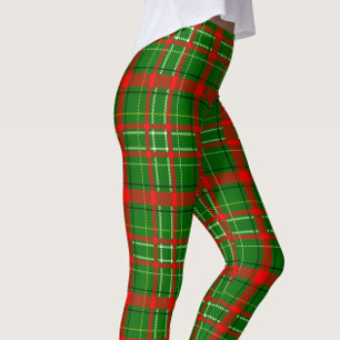Green Christmas Tartan Plaid Pattern Design Leggings