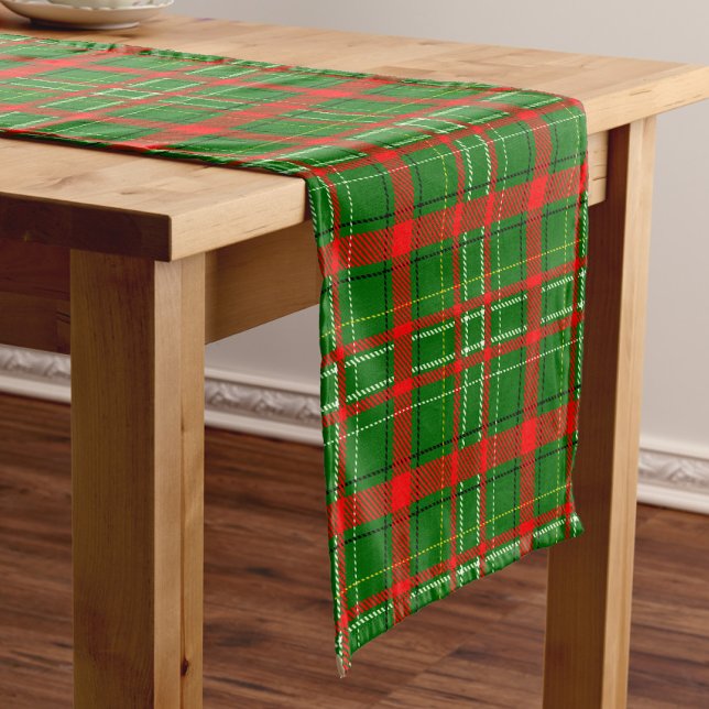 Green Christmas Tartan Plaid Pattern Design  Short Table Runner (Creator Uploaded)
