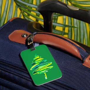 Green Christmas tree abstract watercolor Luggage Tag