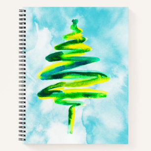 Green Christmas tree abstract watercolor Notebook