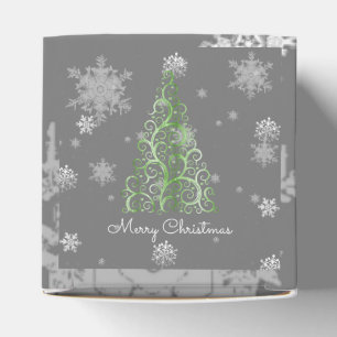 Green Christmas Tree and Snowflakes Favour Box