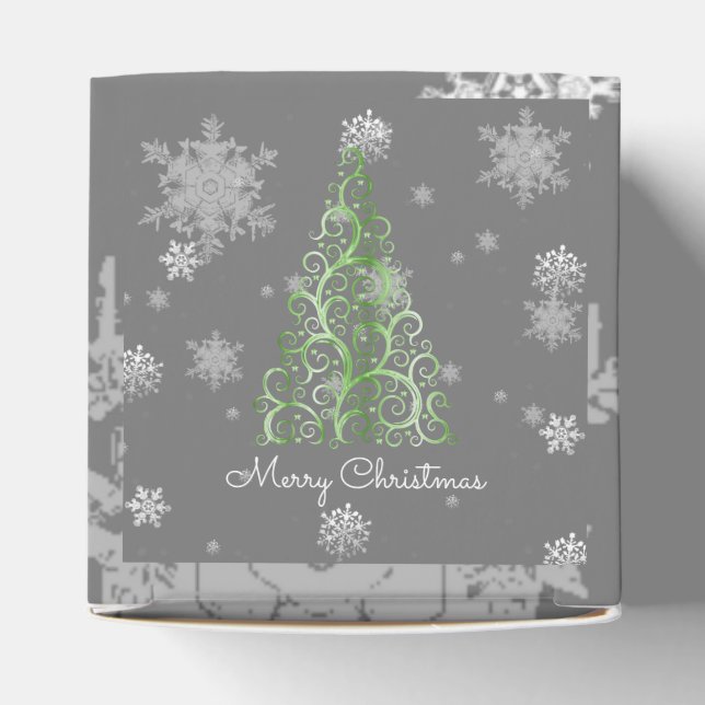 Green Christmas Tree and Snowflakes Favour Box (Top)