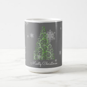 Green Christmas Tree and Snowflakes Mug