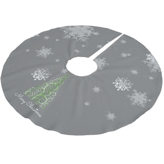 Green Christmas Tree and Snowflakes Tree Skirt (Angled)