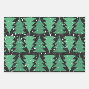 Green Christmas Tree Boho Lights Wrapping Paper Sheet