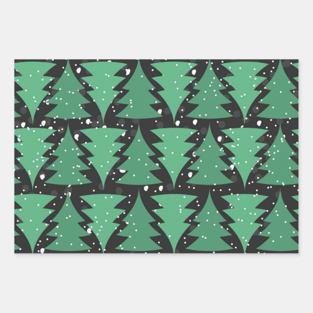 Green Christmas Tree Boho Lights Wrapping Paper Sheet (Front)