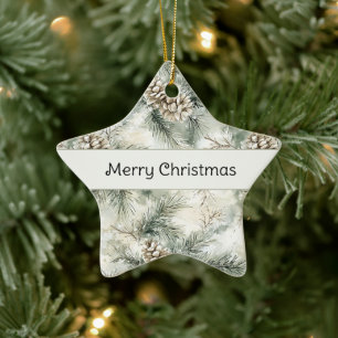 Green Christmas Tree Branches Pine Cones Ceramic Tree Decoration