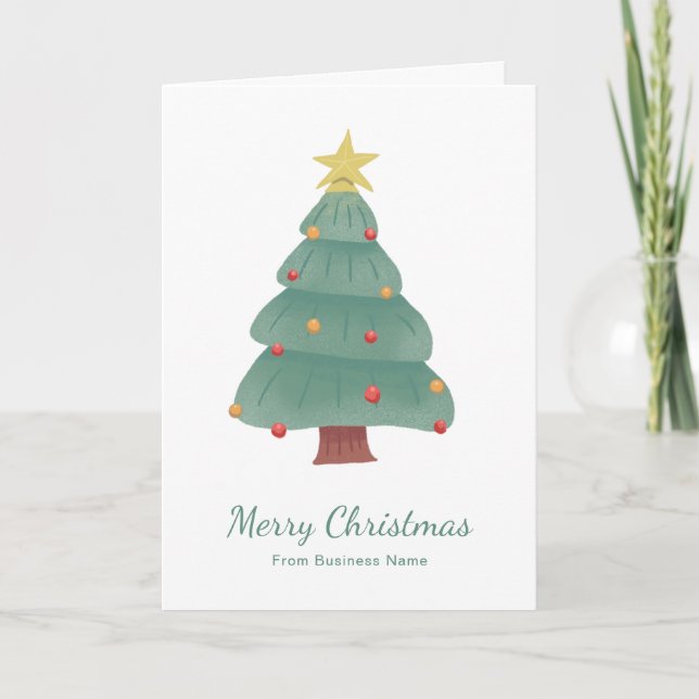 Green Christmas Tree Business Corporate Holiday Card (Front)