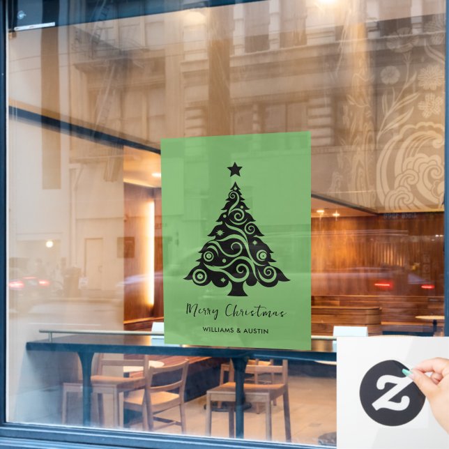 Green Christmas Tree Business Window Decoration Cling (Cafe Window)