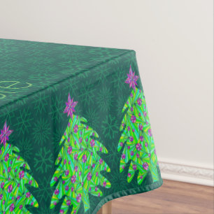 Green Christmas Tree Chic Elegant Personalised Tablecloth